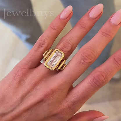 7ct Emerald Cut White Sapphire Unique Ring - JEWELBUYS