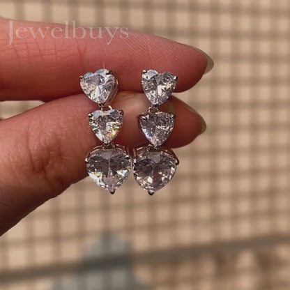 15 ctw Heart Cut White Gemstone Chandelier Earrings - JEWELBUYS