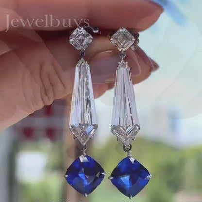 Awesome 8ctw Asscher Cut Two Colors Three Stones Drop Earrings-JEWELBUYS