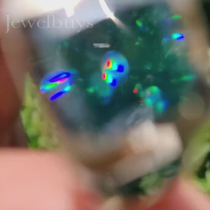 Three Stone 7 ctw Radiant Cut Blue Green Sapphire Vintage Ring - JEWELBUYS
