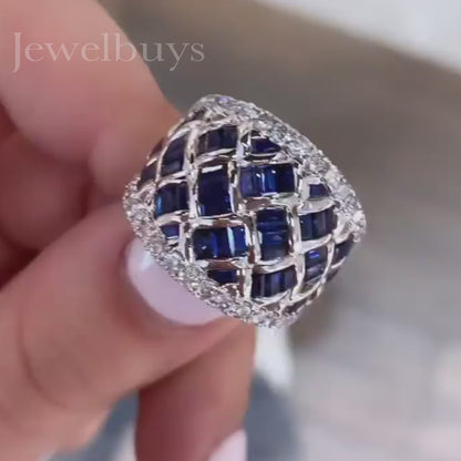 4ctw Baguette Cut Blue Sapphire Wedding Band - JEWELBUYS