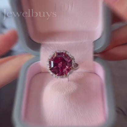 16ct Hexagon Cut Reddish-pink Sapphire Flower Engagement Ring-JEWELBUYS