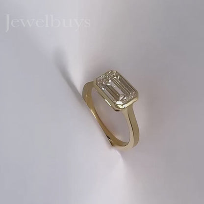 2ct Emerald Cut White Sapphire Minimalist Design Engagement Ring-JEWELBUYS