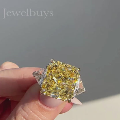 12ct Radiant Cut Yellow Sapphire Three Stone Engagement Ring - JEWELBUYS