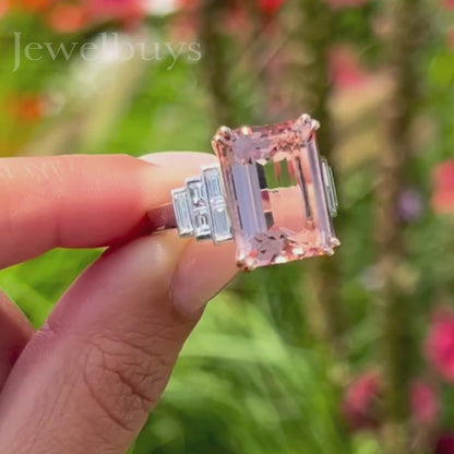 6.0 ctw Pink Morganite Step Engagement Ring - JEWELBUYS