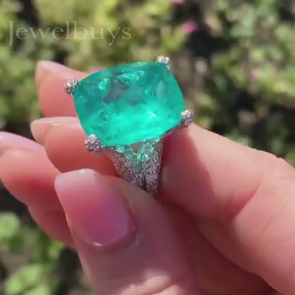 6ct Cushion Cut Green Sapphire Cocktail Ring - JEWELBUYS