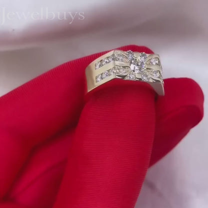 Stunning 1.55ct Round Cut Paved White Sapphire Ring Men's Engagement Gold Ring-JEWELBUYS