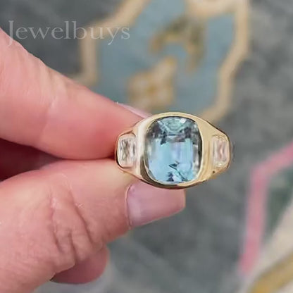 Vintage 5ct Cushion Cut Light Blue Sapphire Three Stone Ring - JEWELBUYS