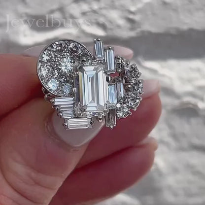 Unique 5.5 ctw Emerald Cut White Gemstone Ring - JEWELBUYS