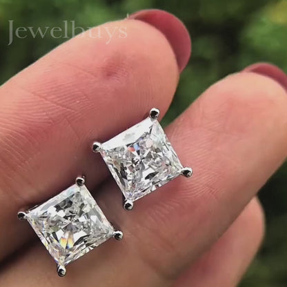 2.0ct Princess Cut Sapphire Stud Classic Earrings - JEWELBUYS