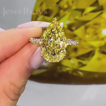European and American Style 5ct Pear Cut Yellow Sapphire Teardrop Engagement Ring-JEWELBUYS
