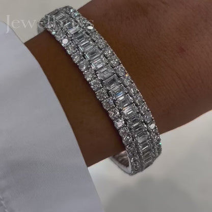 3 Row 60ctw Baguette & Round Cut Bracelet - JEWELBUYS