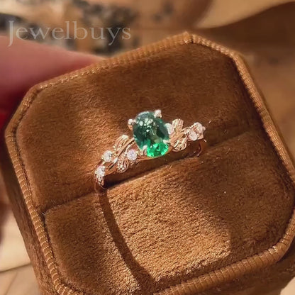 Unique 2.5ct Emerald Oval Cut Twisting Vine Ring-JEWELBUYS