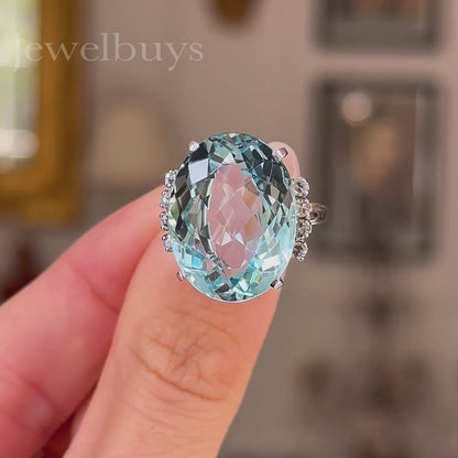 11ct Aquamarine Vintage Cocktail Sapphire Oval Cut Ring - JEWELBUYS