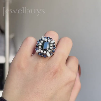 3ct Cushion Cut Black diamond Cocktail Ring - JEWELBUYS