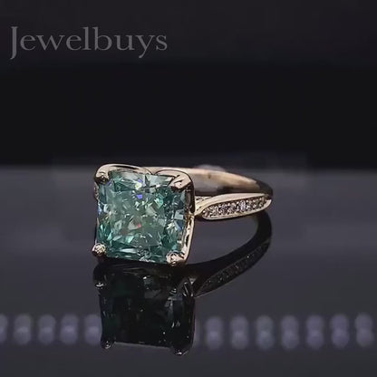 3ct Cushion Cut Blue-Green Sapphire Engagement Ring-JEWELBUYS