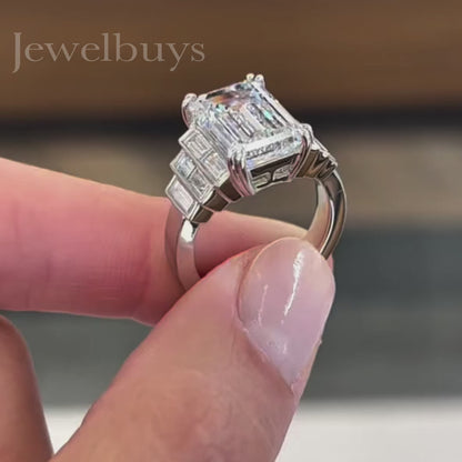 6ct Emerald Cut Step Engagement Ring - JEWELBUYS