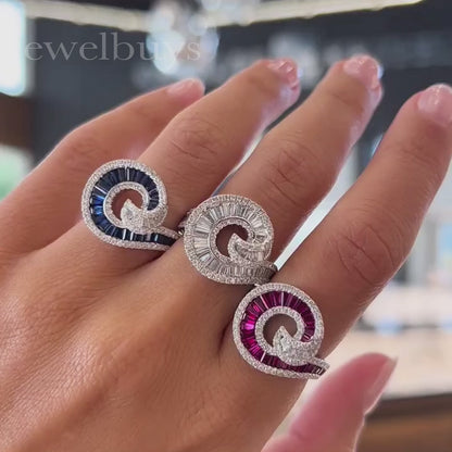 Stylish 1.5ctw Multi-Color Trapezoid Cut Wave Ring-JEWELBUYS