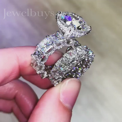 8ct Round Cut White Sapphire Deluxe Ring Set-JEWELBUYS