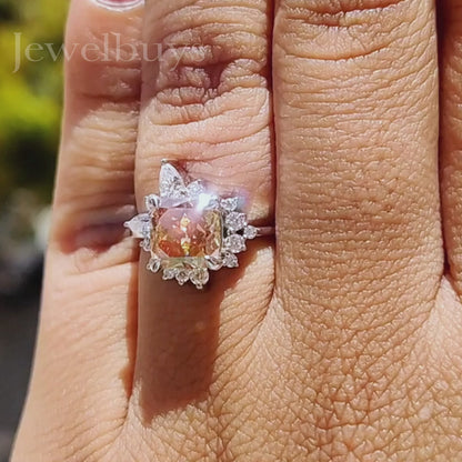 Vintage Style 1.9ct Orange Sapphire Cushion Cut Flower Engagement Ring-JEWELBUYS