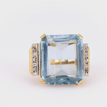 Vintage 20ct Octagonal Cut Light Blue Sapphire Cocktail Ring - JEWELBUYS