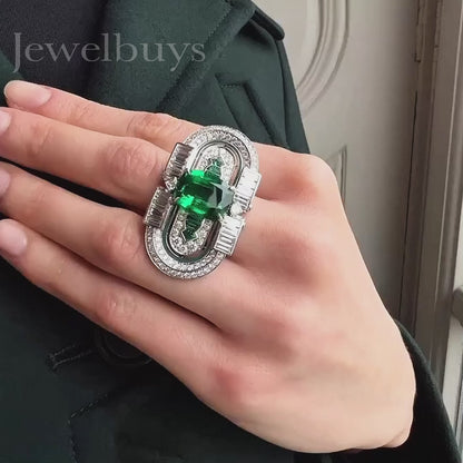 11 ctw Cushion Cut Art Deco Emerald Ring - JEWELBUYS