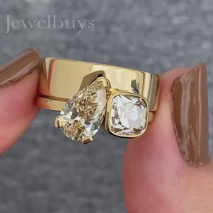 2.4ctw two stone two piece gold diamond ring set - JEWELBUYS