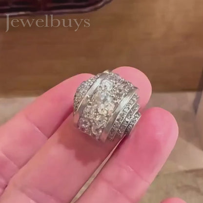 3.5ctw Old European Cut White Sapphire Geometric Ring - JEWELBUYS