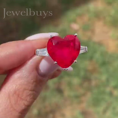 7ct Heart Cut Ruby Sapphire Three Stone Engagement Ring - JEWELBUYS