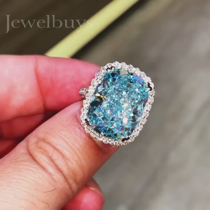 17ct Cushion Cut Blue Sapphire Halo Ring - JEWELBUYS