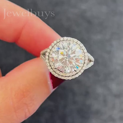 8ct Round Cut White Gemstone Double Halo Engagement Ring - JEWELBUYS