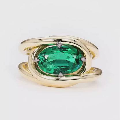 Stylish 5.8ct Oval Cut Emerald Split Shank Engagement Ring-JEWELBUYS
