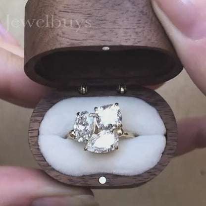 Simple 10 ctw Pear&Oval&Cushion Cut White Sapphire Three Stone Ring - JEWELBUYS