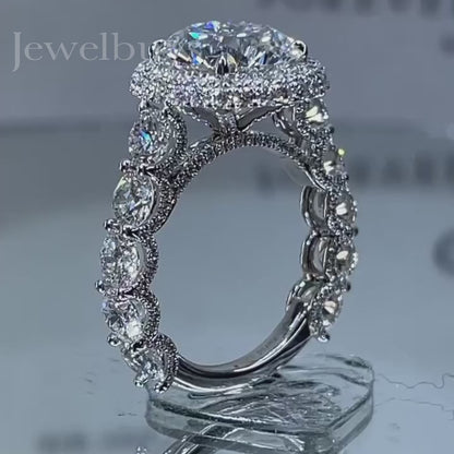 6ct Round Cut White Sapphire Pave Engagement Ring-JEWELBUYS