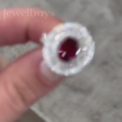 3.6ct Oval Cut Red Gemstone Pave Engagement Ring - JEWELBUYS