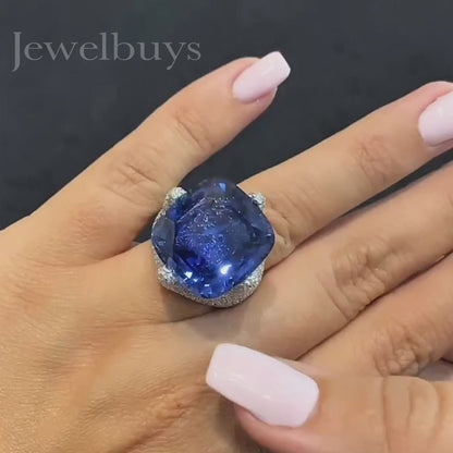 30ct Blue Sapphire Cushion Cut Infinity Ring - JEWELBUYS