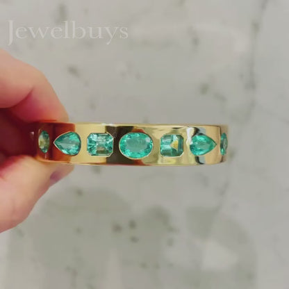 Flush Set 12ctw Multi-Cut Emerald Sapphire Bracelet - JEWELBUYS