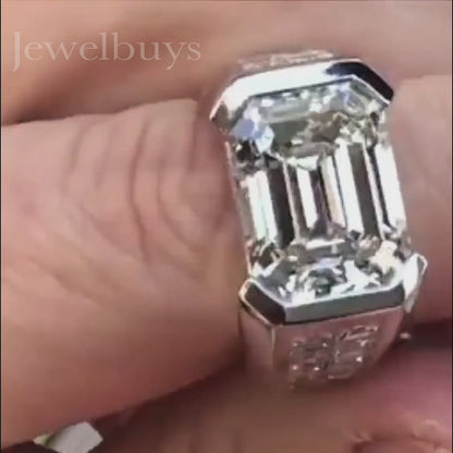 3.0 CT Emerald Cut Bezel Set Wedding Band - JEWELBUYS