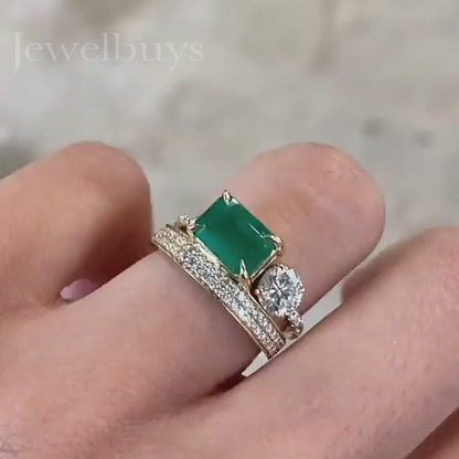 Personalized 2ct Emerald & Round Cut Green & White Sapphire Opening Ring-JEWELBUYS