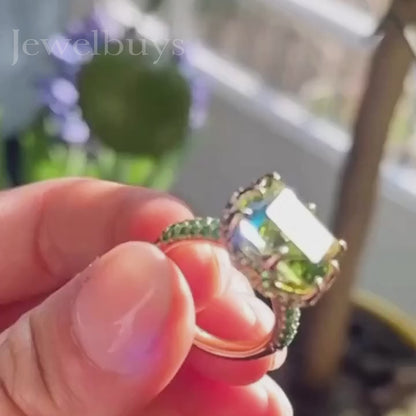 8 ctw Multicolor Sapphire Emerald Cut Paved Cocktail Ring - JEWELBUYS