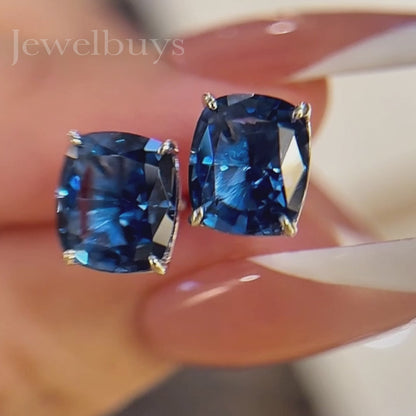 Simple and Classic 2ct Cushion Cut Blue Sapphire Earrings-JEWELBUYS