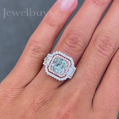 Stunning 3.83ct Blue Radiant Cut Sapphire Engagement Ring - JEWELBUYS