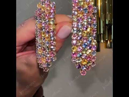 10ctw Magical Colorful Sapphire Linear Stone Dangle Earrings-JEWELBUYS