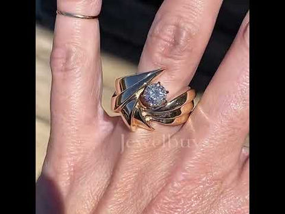 Unique 3ctw Round Cut White Diamond Solitaire Gold Swirl Engagement Ring  - JEWELBUYS