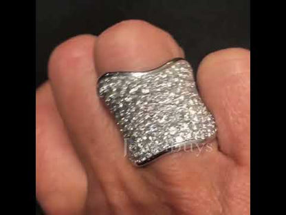 4.0ctw Round Cut White Sapphire Cut Pavé Set Wave Halo Ring-JEWELBUYS