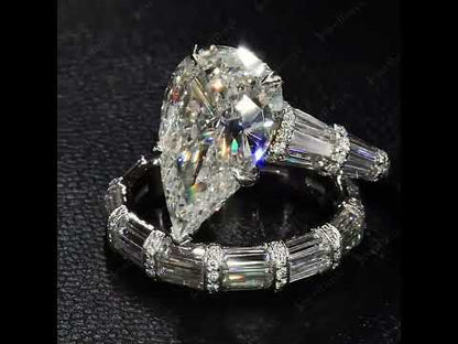 4ct Pear and Baguette Cut Delicate Band Stacking Ring-JEWELBUYS