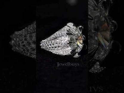 Gothic 5ct Oval Cut Center With An Inverted Set Diamond Shank White Sapphire Women's Engagement Ring in Silver-JEWELBUYS