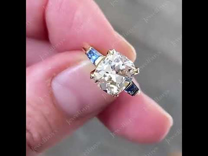 2.62Ct Elongated Cushion Cut and Taper Cut Blue Gemstone Brilliant Ring-JEWELBUYS