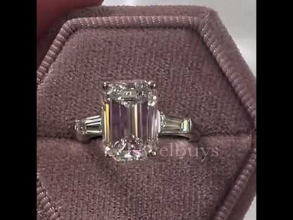 5ct Emerald Cut White Sapphire Three Stone Engagement Ring-JEWELBUYS