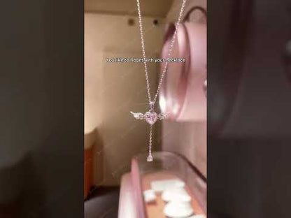 Angel Heart Pull-out Sapphire Clavicle Pendant Necklace-JEWELBUYS
